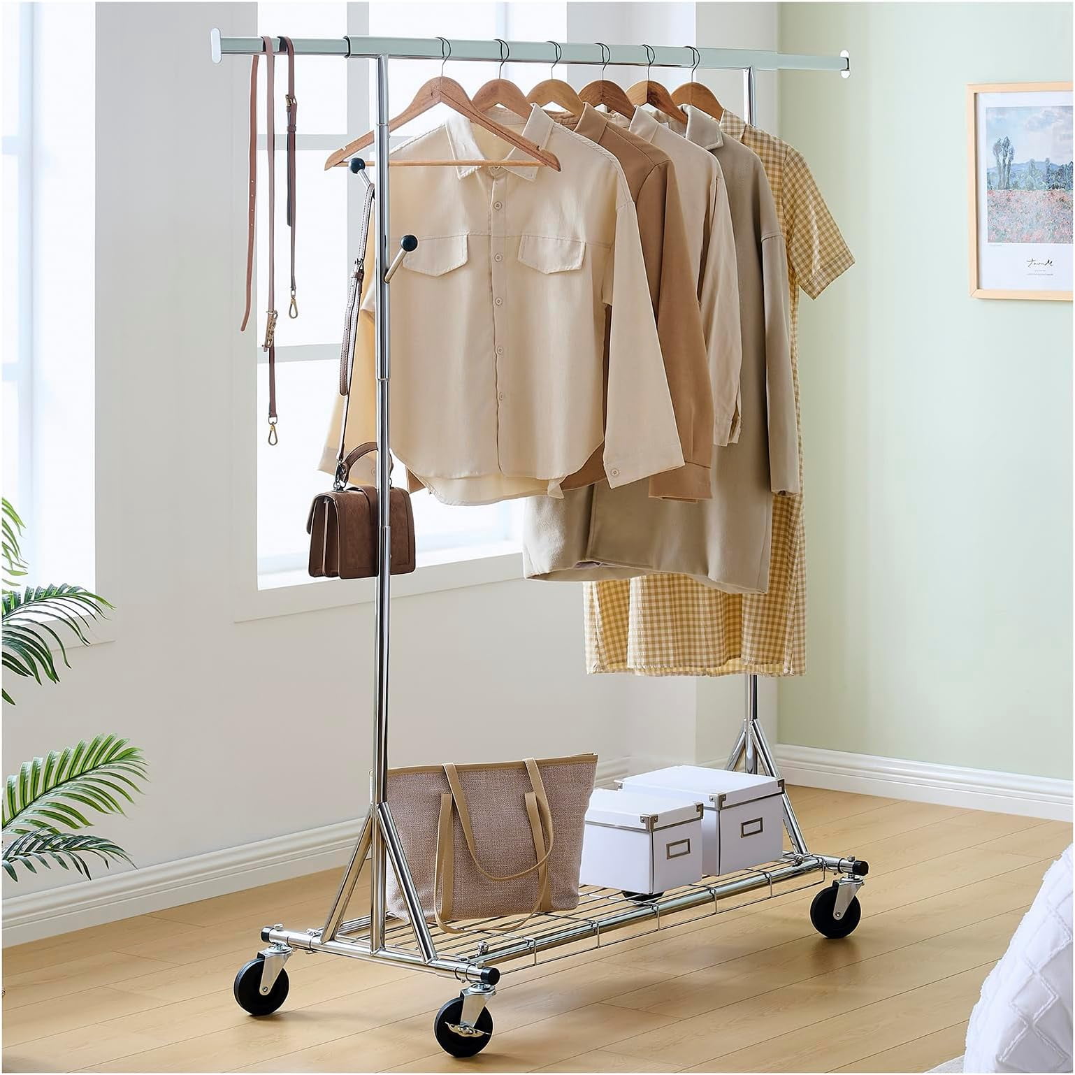 Transportable Clothes Rack JESTOP Portable Clothing Wardrobe Rack Load 600LBS Rolling Clothes ...