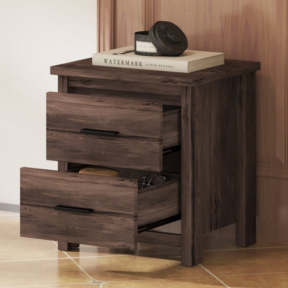 JESTOP Retro Wooden Nightstand, Trendy Finish, Bedroom Endtable, Night Table, Bed Night Stand, Functional Storage Solution for Bedrooms, 2 Drawers