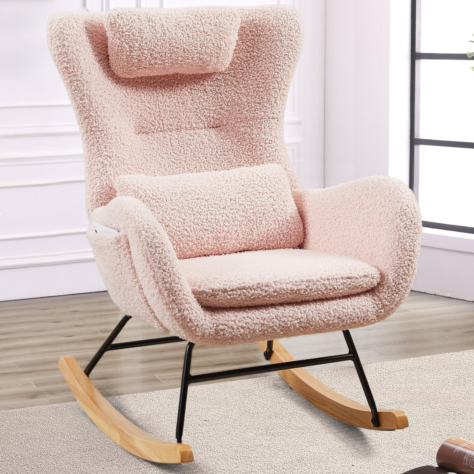 JESTOP Small Rocking Chair Nursery, Modern Rocker Chair with High ...