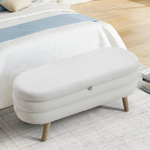 JESTOP Storage Bench Ottoman Bench Modern End of Bed Bench Velvet Fabric Entryway Bench for Living Room Bedroom End of Bed with Wood Leg, 16.93"X44.88"18.7"