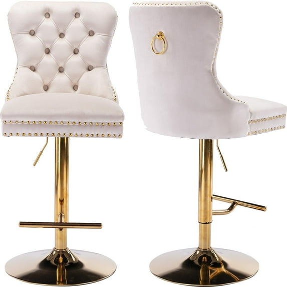JESTOP Swivel Bar Stools Set of 2, Velvet Counter Height Bar Stools for Kitchen Island, Adjustable Bar Chairs Barstools, Tufted Back, Metal Base