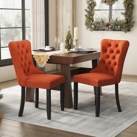 JESTOP Velvet Nailhead Dining Chair Set of 2, Kitchen & Dining Room Chairs, Tufted Dining Chairs, Fabric Upholstered, Solid Wood Frame