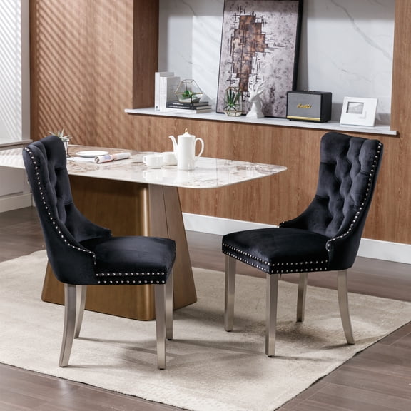 JESTOP Velvet Upholstered Nailhead Dining Chair Set of 2, Kitchen & Dining Room Chairs, Tufted Dining Chairs, Stainless Steel Plating Legs
