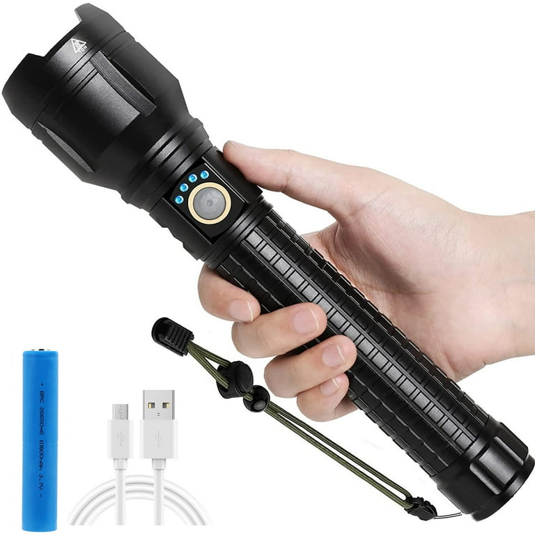 JESTOP XHP90 Bright LED Flashlight Rechargeable Zoomable Tactical Flashlights 90000 High Lumens 3 Modes Waterproof Flash light for Outdoor Camping