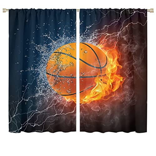 JESTRONRY Boys Curtains,Kids Sports Theme Fire Ball Water Flame Splashing Room Darkening Door Window Rod Pocket Curtain for Living Room Teen Men Bedroom Decor W72xL63in