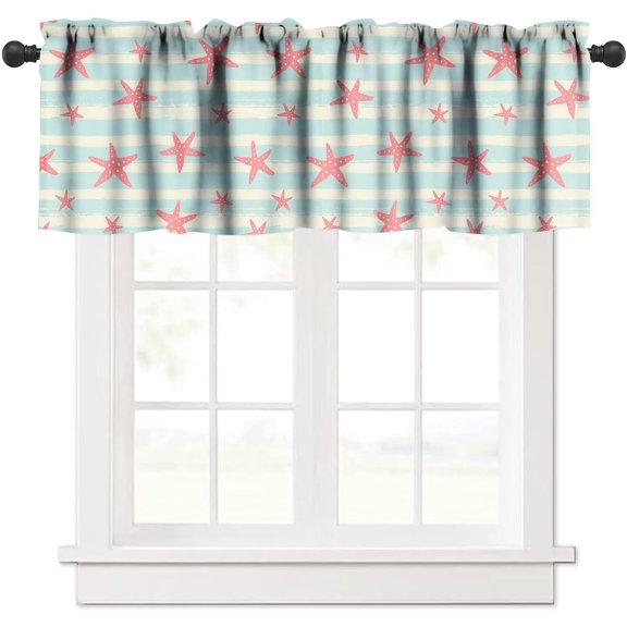 Ocean Beach Starfish Theme Window Valances with Rod Pocket, Colorful Doodle Style Curtain Valances for Kitchen Bedroom Kitchen Dining Room Home Decor
