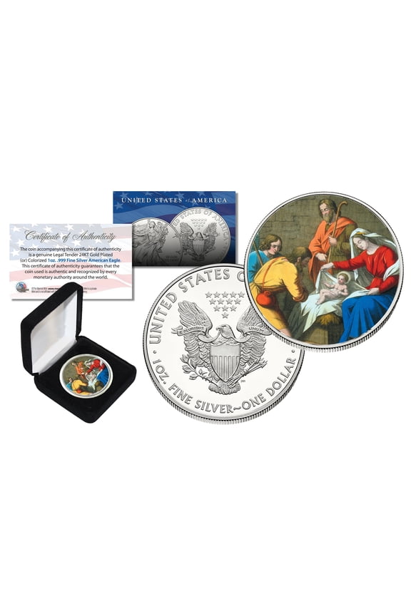 JESUS CHRIST BIRTH 1 oz. PURE SILVER AMERICAN LIBERTY EAGLE with Display Box