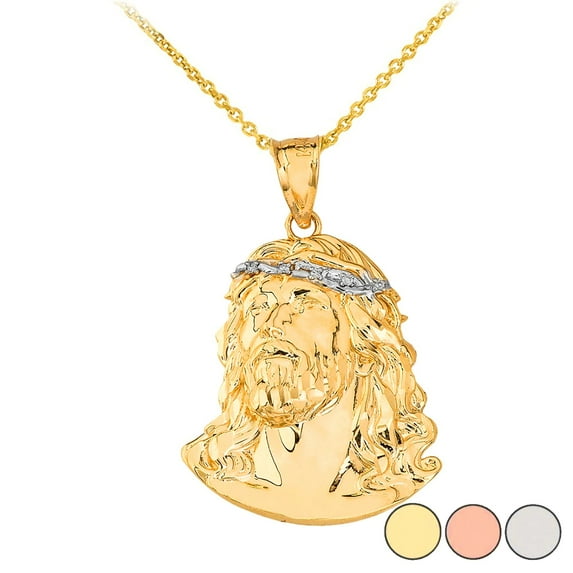 JESUS CHRIST HEAD DIAMOND PENDANT NECKLACE (LARGE) IN GOLD (YELLOW/ ROSE/WHITE) : 10K Pendant with 16" chain