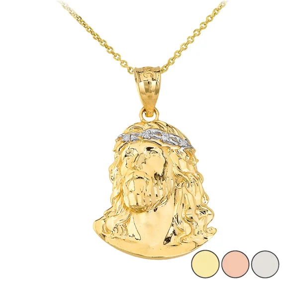 JESUS CHRIST HEAD DIAMOND PENDANT NECKLACE (MEDIUM) IN GOLD (YELLOW/ ROSE/WHITE) 14k- Pendant with 22" chain