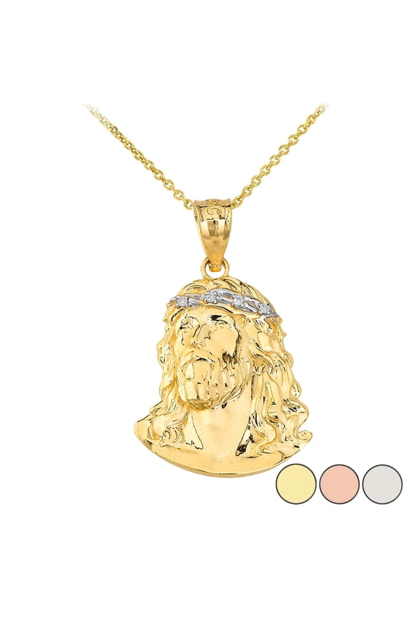 JESUS CHRIST HEAD DIAMOND PENDANT NECKLACE (SMALL) IN GOLD (YELLOW/ ROSE/WHITE) :  10K  Pendant with 18" chain