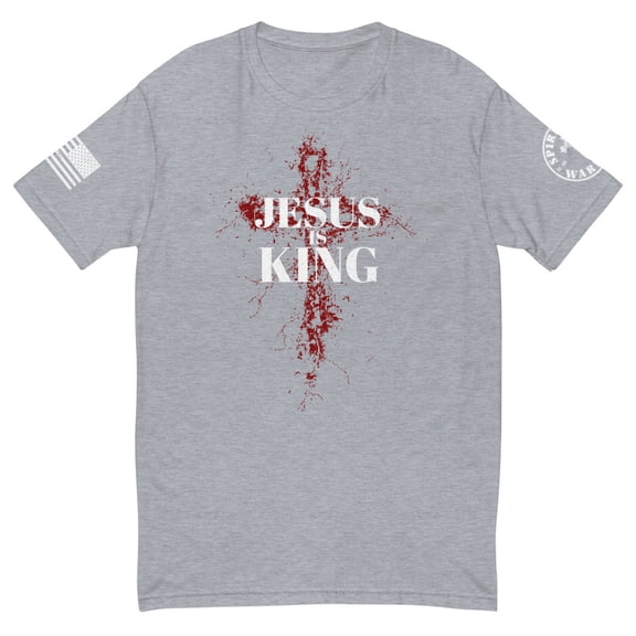 JESUS IS KING Fitted mens Sleeve T-shirt (Heather Grey, S)