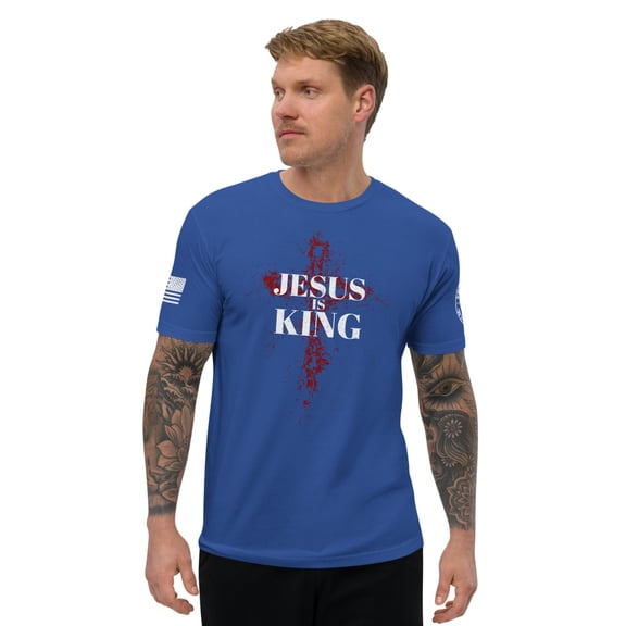 JESUS IS KING Fitted mens T-shirt (Royal Blue, M)