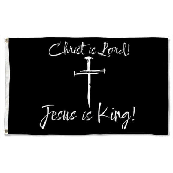 JESUS IS LORD JESUS IS KING CHRIST CHRISTIAN CROSS BLACK Flags Polyester 3x5 FT banner