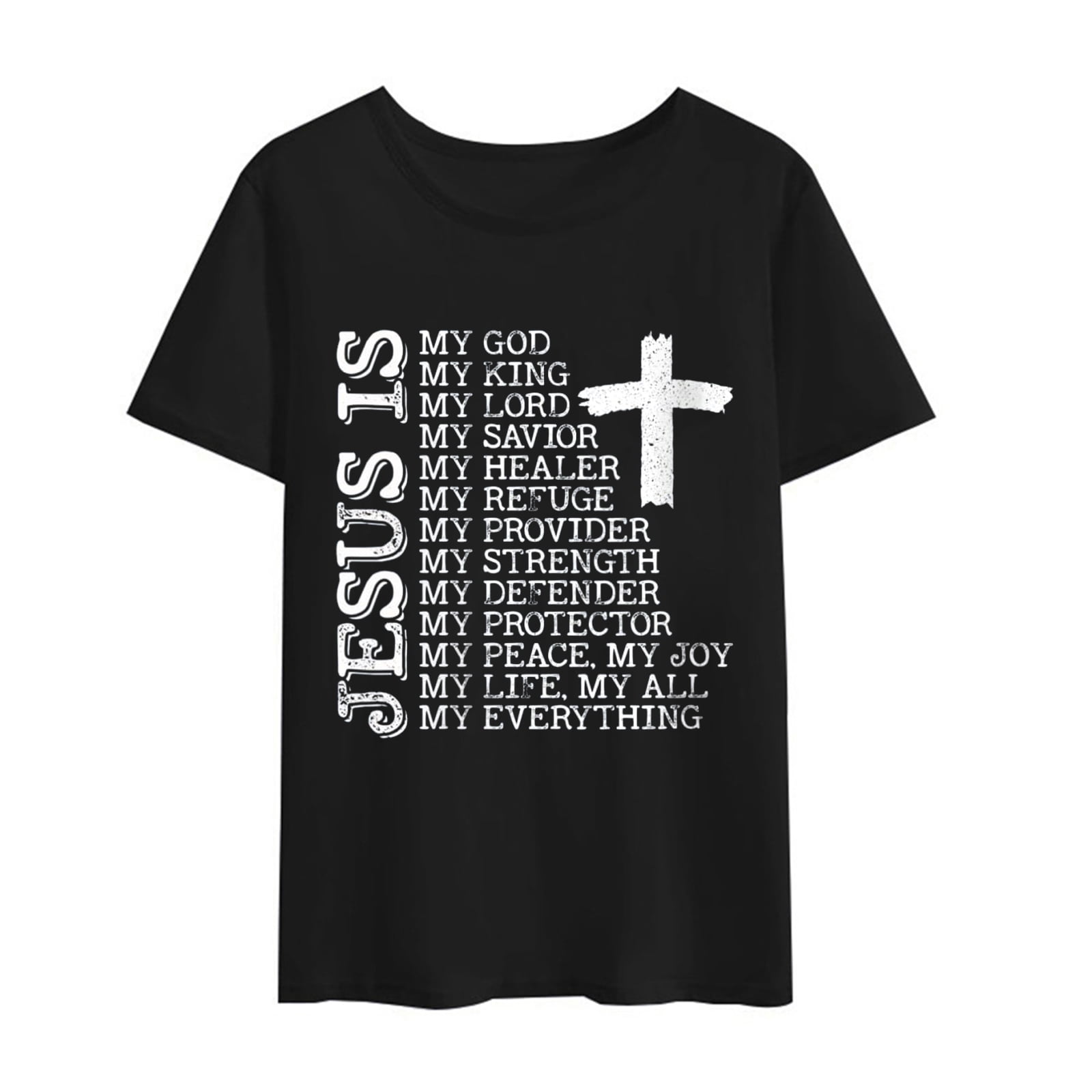 JESUS IS TShirt Women Pray Faith Christ Cross Shirts Casual Tops Tee Ladies Gift Black 4XLarge