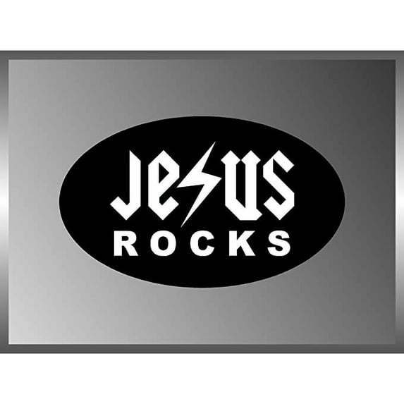 JESUS ROCKS CHRISTIAN ROCK DECAL BUMPER STICKER 3" X 5" BLACK