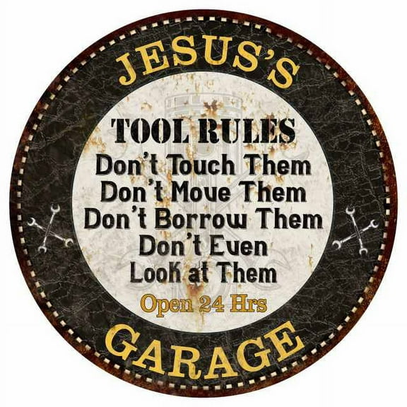 JESUS'S Garage Rules 12" Round Metal Sign Garage Bar Wall Décor 200120013185