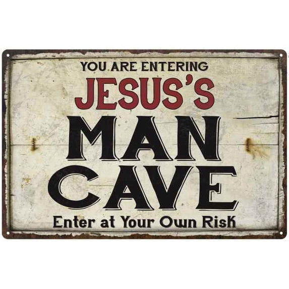 JESUS'S Man Cave Sign Rustic 16 x 24 Matte Finish Metal 116240035132