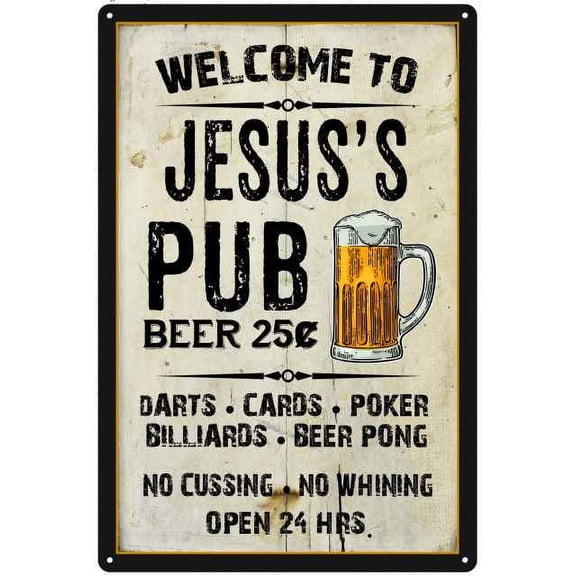 JESUS'S Pub Sign Vintage Man Cave Bar 8 x 12 High Gloss Metal 208120028132