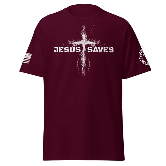 JESUS SAVES Unisex classic tee (Maroon, L)