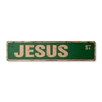JESUS Vintage Aluminum Street Sign Childrens Name Room Metal Sign rustic metal tin | Indoor/Outdoor | 30" Wide