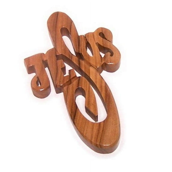 JESUS thick and hand carved olive wood Cross - Hanging ( 10cm or 4 inches ) with Certificate