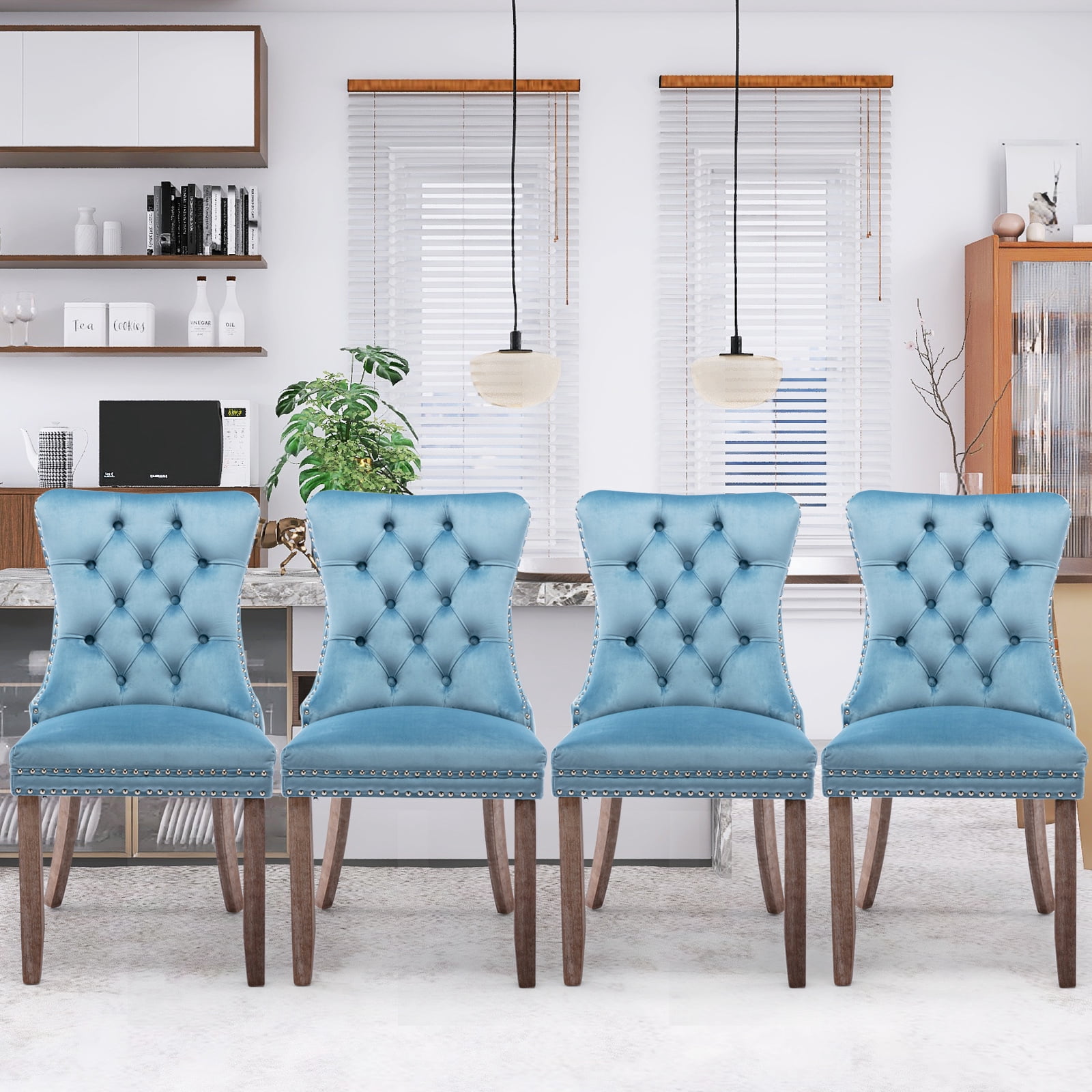JETEAGO Velvet Dining Chair Set of 4, Upholstered Tufted Dining Room ...