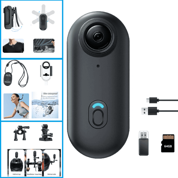 JETO 1080P Portable Mini Body Camera 64GB, Waterproof Vlog POV Camera for Motorcycle Snorkel Outdoor