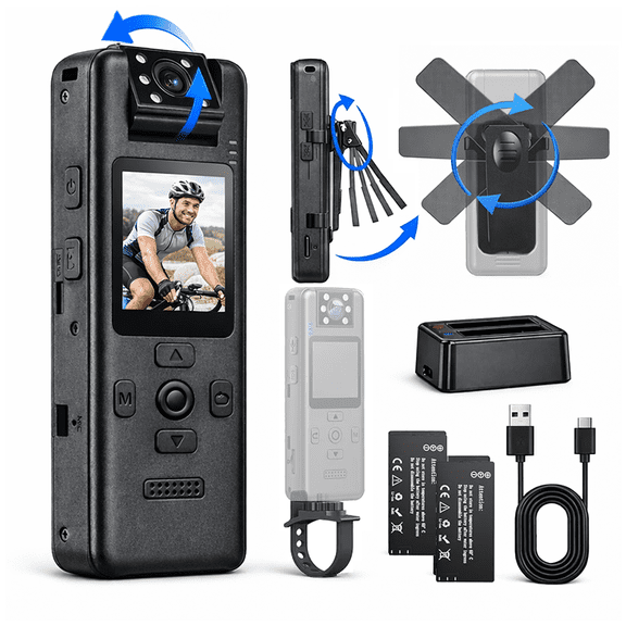JETO 4K WiFi Mini Body Cam, 180 Rotating Lens, Night Vision, 48MP Photo, Magnetic POV Vlog Recorder for Police, Outdoor