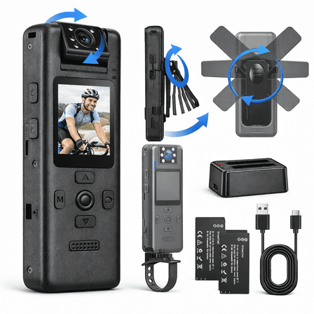 JETO 4K WiFi Mini Body Cam, 48MP POV Vlog Recorder, 180 Rotating Lens, IR Night Vision, Magnetic, Detachable Battery