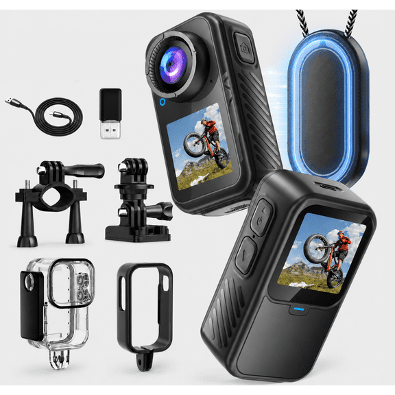 JETO Dual Screen Mini Action Camera | 5K 60fps Magnetic Mount, 130° Wide-Angle, Waterproof Case, Compact 35g