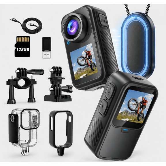 JETO Dual Screen Mini Action Camera | 5K 60fps Magnetic Mount, 130° Wide-Angle, Waterproof Case, Compact 35g