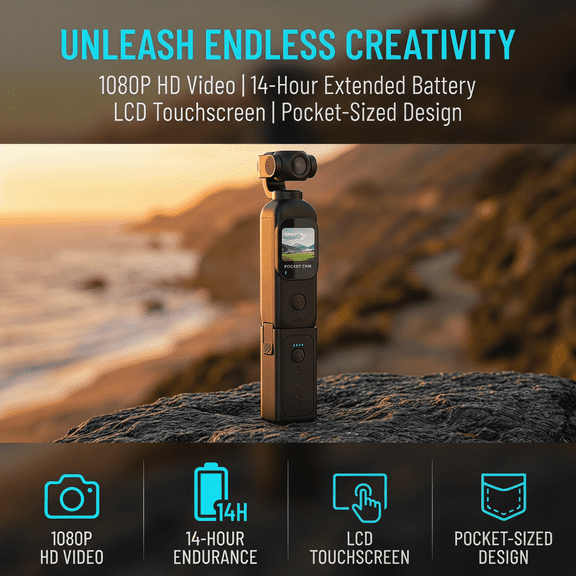 JETO Handheld 1080P Mini Sports Camera 32GB Black 1.33 Inch Screen Wifi Rotating Lens Portable Action Cam for vlogging and cycling