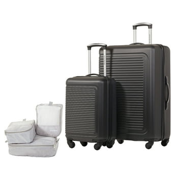 JETSTREAM 5pc Hardside Rolling Spinner Upright Set, 20" 28" Luggage Duo, 3pc Packing Cubes, Charcoal
