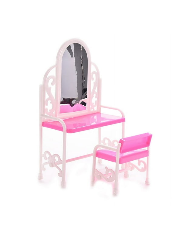JETTINGBUY 2PCS 1 Set Fashion Dressing Table Chair for Barbies Kids Girls Play House Bedroom Toy