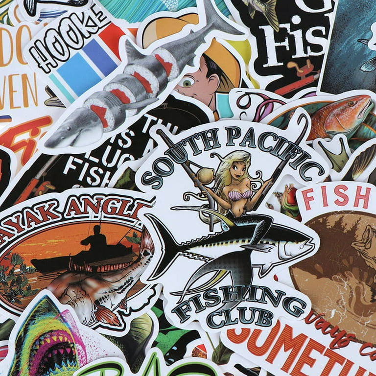 JETTINGBUY 65Pcs Funny Fisherman Go Fishing Sticker Outdoor Suitcase Laptop  Guitar Sticker 