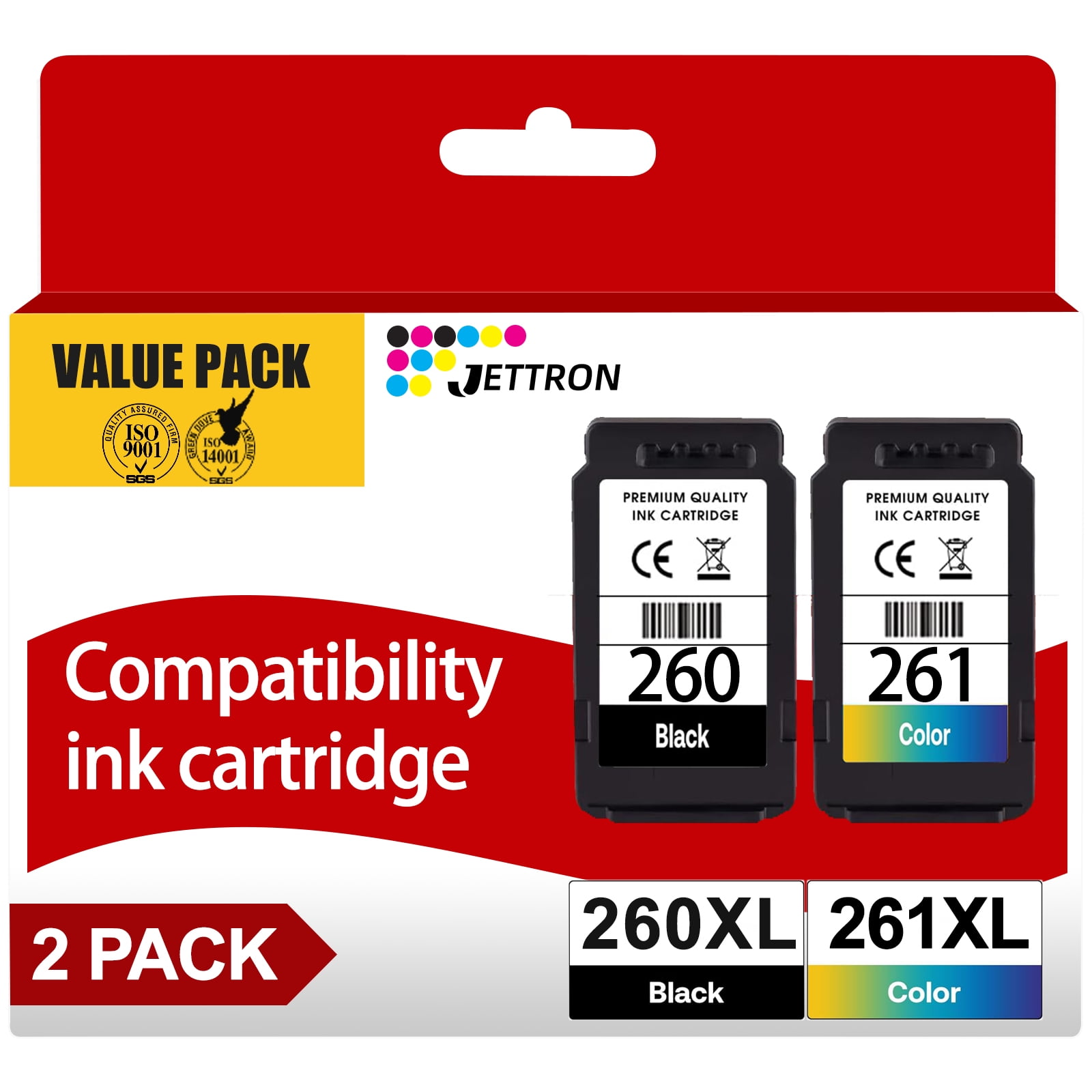 260XL and 261XL Ink Cartridge for Canon ink 260 And 261 Ink Cartridge for Canon Pixma TS5300 TS5320 TR7020 TS6420 TR7022 Printer(1 Black,1 Tri-Color)