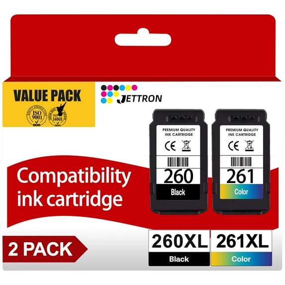 260XL and 261XL Ink Cartridge for Canon ink 260 And 261 Ink Cartridge for Canon Pixma TS5300 TS5320 TR7020 TS6420 TR7022 Printer(1 Black,1 Tri-Color)