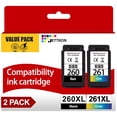 thumbnail image 1 of 260XL and 261XL Ink Cartridge for Canon ink 260 And 261 Ink Cartridge for Canon Pixma TS5300 TS5320 TR7020 TS6420 TR7022 Printer(1 Black,1 Tri-Color), 1 of 9