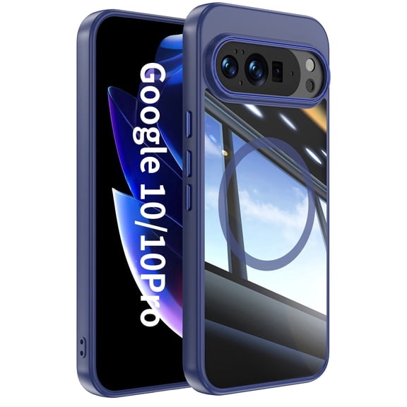 JETeacka Google Pixel 10/10P Case, Clear Magnetic Shockproof Protective Cover, Wireless Charging Compatible, Transparent Anti-Yellowing Phone Case for Google Pixel Series (Blue)