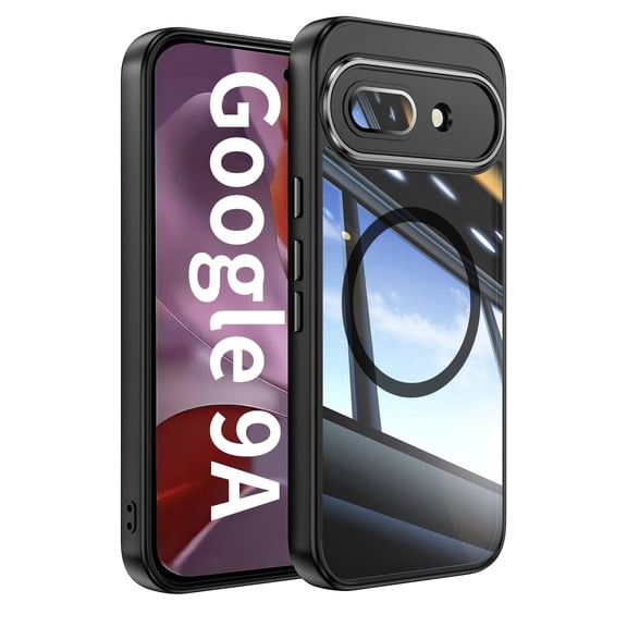 JETeacka Google Pixel 9A Case, Clear Magnetic Shockproof Protective Cover, Wireless Charging Compatible, Transparent Anti-Yellowing Phone Case for Google Pixel Series (Black)