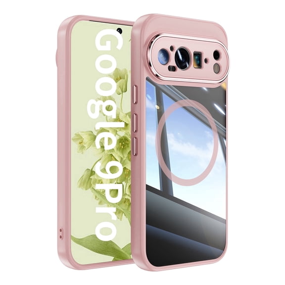 JETeacka Google Pixel 9P Case, Clear Magnetic Shockproof Protective Cover, Wireless Charging Compatible, Transparent Anti-Yellowing Phone Case for Google Pixel Series (Pink)