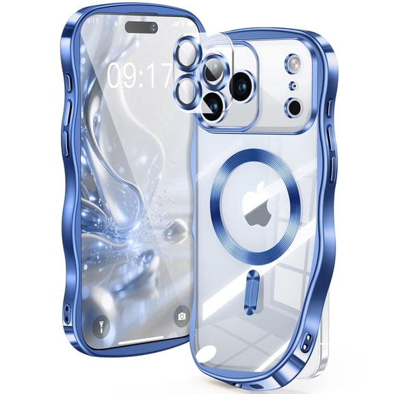 JETeacka Wavy Frame Magnetic iPhone 17 Pro Case with Built-in Camera Protector, Blue