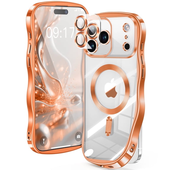JETeacka Wavy Frame Magnetic iPhone 17 Pro Max Case with Built-in Camera Protector, Orange