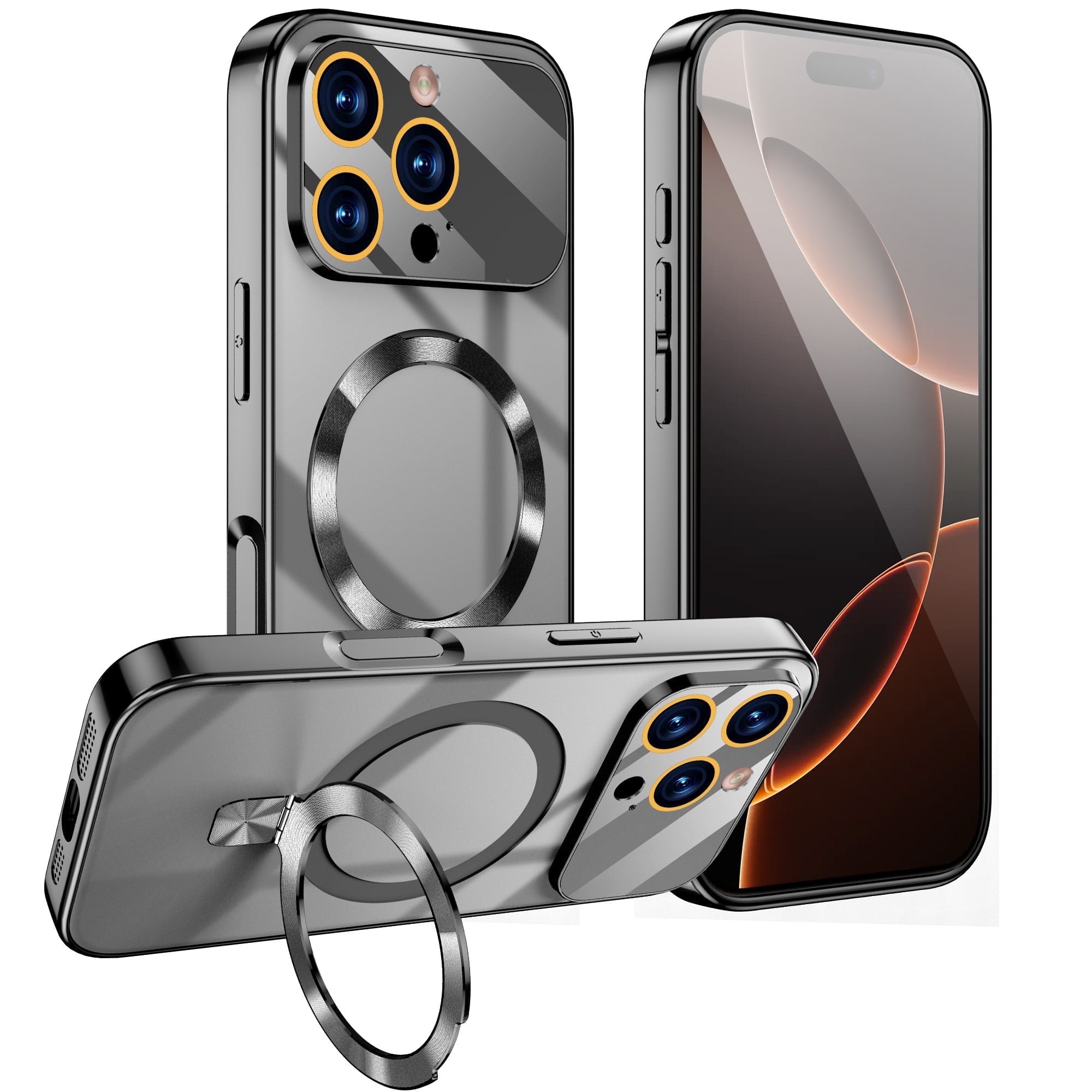 JETeacka Magnetic Case for iPhone 16 Pro with Stand MagSafe Compatible Camera Protection Military Drop Protection Not Yellowing Slim Cover, Black