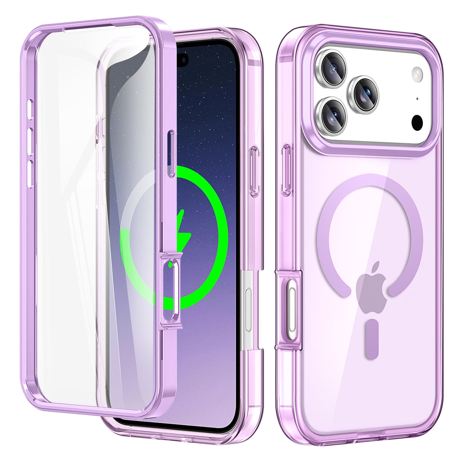 JETeacka Magnetic for iPhone 17 Pro Max Case 6.9" Full-Body Phone Case Built-in Screen Protector Compatible with Mag-Safe Drop Proof, Clear Purple