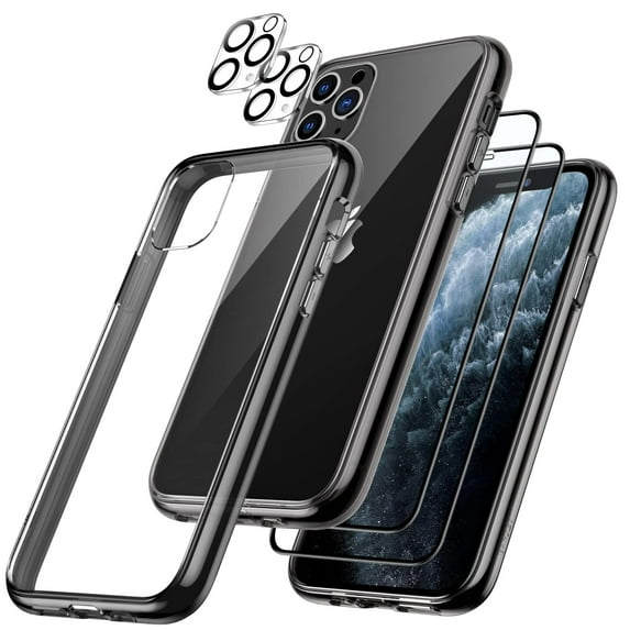 JETech 3 in 1 Case for iPhone 11 Pro 5.8-Inch, with 2-Pack Screen Protector and 2-Pack Camera Lens Protector, Full Coverage Tempered Glass Film, Shockproof Bumper Phone Cover (Black)