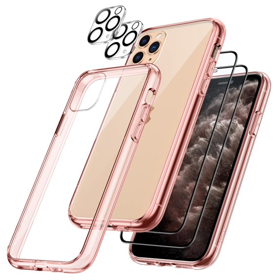 JETech 3 in 1 Case for iPhone 11 Pro 5.8-Inch, with 2-Pack Screen Protector and 2-Pack Camera Lens Protector, Full Coverage Tempered Glass Film, Shockproof Bumper Phone Cover (Rose Gold)