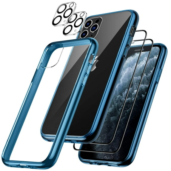 JETech 3 in 1 Case for iPhone 11 Pro Max 6.5-Inch, with 2-Pack Screen Protector Camera Lens Protector, Shockproof Bumper Phone Cover, Full Coverage Tempered Glass Film (Navy)