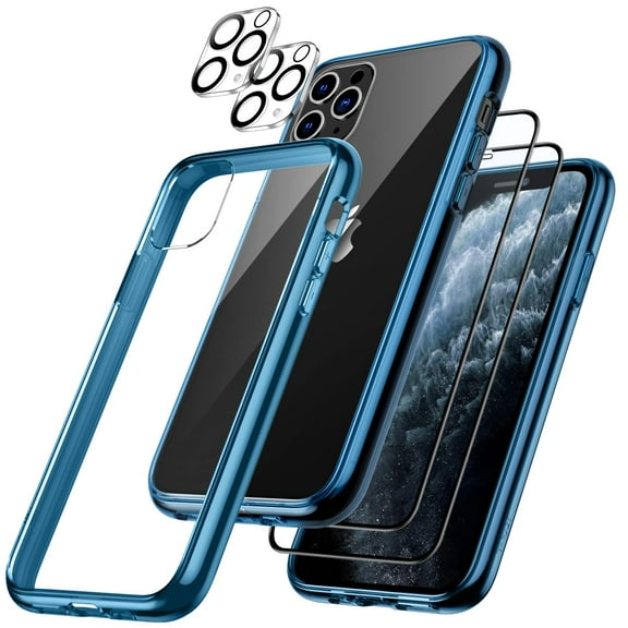 JETech 3 in 1 Case for iPhone 11 Pro Max 6.5-Inch, with 2-Pack Screen Protector Camera Lens Protector, Shockproof Bumper Phone Cover, Full Coverage Tempered Glass Film (Navy)