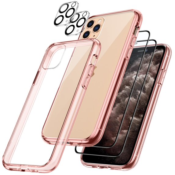 JETech 3 in 1 Case for iPhone 11 Pro Max 6.5-Inch, with 2-Pack Screen Protector Camera Lens Protector, Shockproof Bumper Phone Cover, Full Coverage Tempered Glass Film (Rose Gold)
